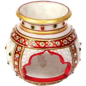 Decorative Traditional Marble Multicolor Candle Pot